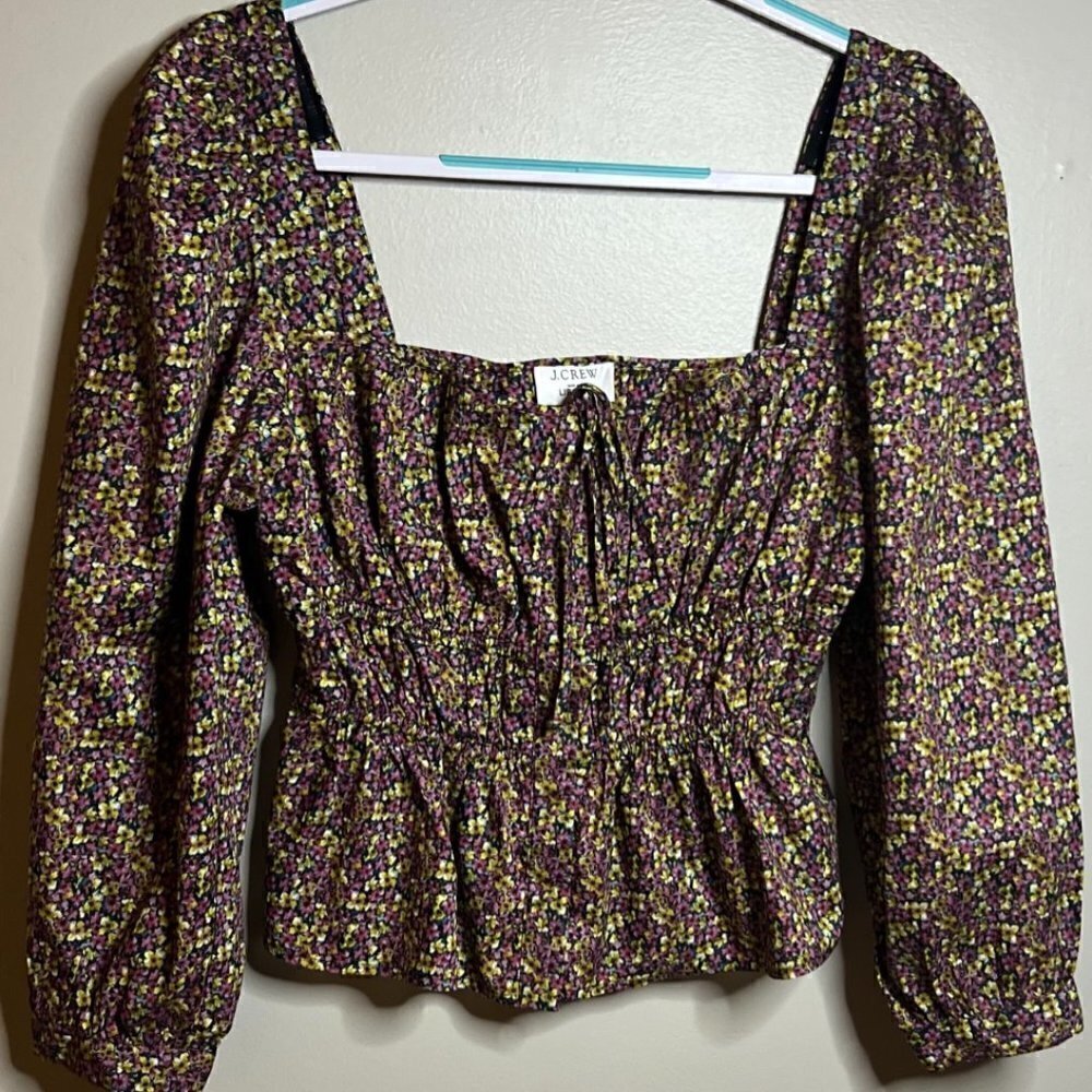 J. Crew Black Floral Peplum top, Liberty Fabric NWT Size M